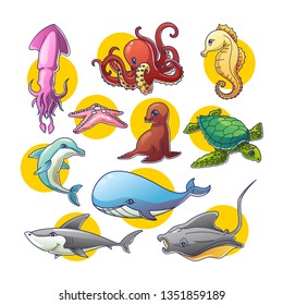 Vector set of sea animals