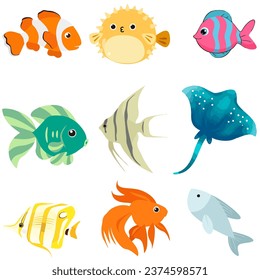 conjunto vectorial de animales marinos para decoración