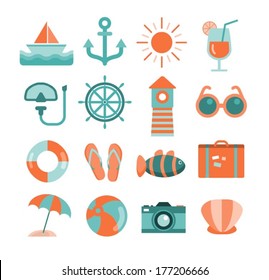 vector set of sea and beach icons