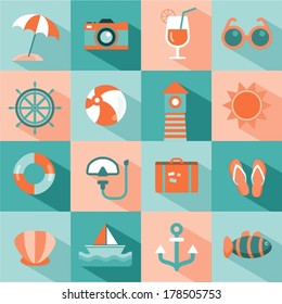 vector set of sea and beach icons