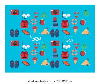 vector set of sea and beach icons