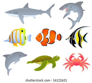 A vector set of sea creatures