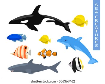Vector set of sea creatures