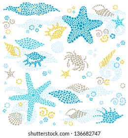 Vector set of sea element and seashells.