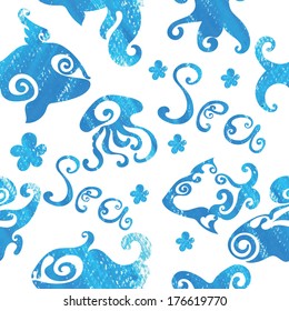 Vector set of sea fauna. Abstract decorative cute illustration. Graphic design elements for print and web