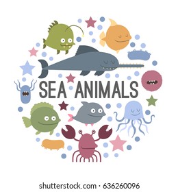 Vector. Set of sea life animals. Flat style