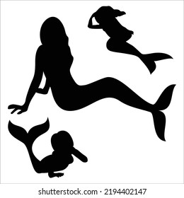 Vector Set Of Sea Mermaid Silhouettes Illustration Isolated On White Background