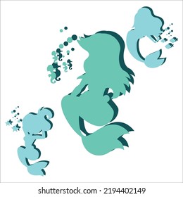 Vector Set Of Sea Mermaid Silhouettes Illustration Isolated On White Background