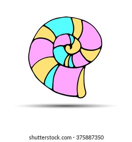 Vector set with sea shell sketch isolated on white. Seashells. Set of various colorful sea shells