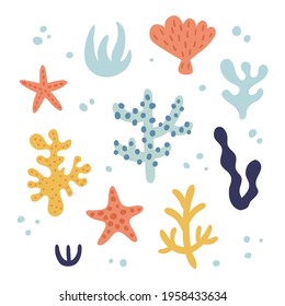 vector set of sea weed, cute hand drawn illustration