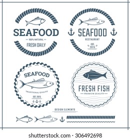 Vector set of Seafood labels and design elements.