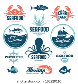 Vector set of seafood labels and signs 