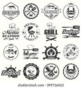 Vector set of seafood labels and signs