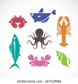 Vector set of seafood symbols on white background