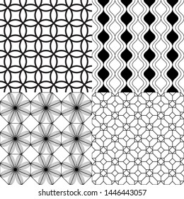 Vector set of seamless abstract compositions in black and white.