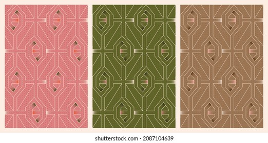 Vector Set of Seamless Abstract Geometric Patterns. Interlace Stripes. Optical illusion effect