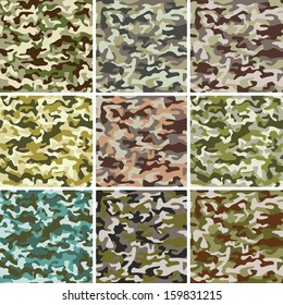 Vector Set of Seamless Background Camouflage Pattern