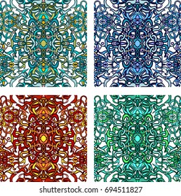 Vector set of seamless background with colorful abstract lines of vegetative character in a modern style. Can be used for wallpaper, pattern fills, web page, textures, textile print, wrapping paper