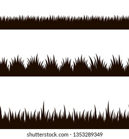 Vector set of seamless black grass silhouettes isolated on white backround. 