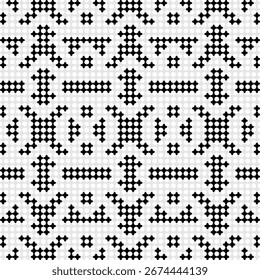 Vector set of seamless black and white patterns for fabric and wallpaper design, with geometric and floral ornaments and houndstooth texture