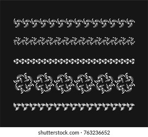Vector set of seamless borders isolated . Black and white illustration.