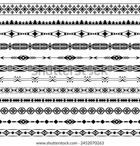 Vector set of seamless brushes. Group of elegant simple border designs for certificates, friezes, headbands, borders, frames, cards, invitations, printing on textiles, paper. Brushes included in file Stock photo © 