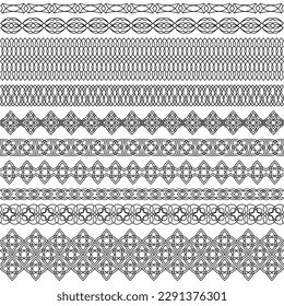 Vector set of seamless brushes with oriental motifs. For frames, boarders, braid, edging in the lush eastern style. Traditional ornaments for design of greeting cards, wedding invitations, textiles