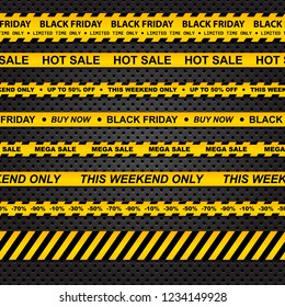 vector set of seamless caution tapes for black friday