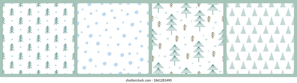 Vector Set of Seamless Christmas and New Year`s patterns. Winter and Christmas elements on a dark background. Wrap for gifts.  