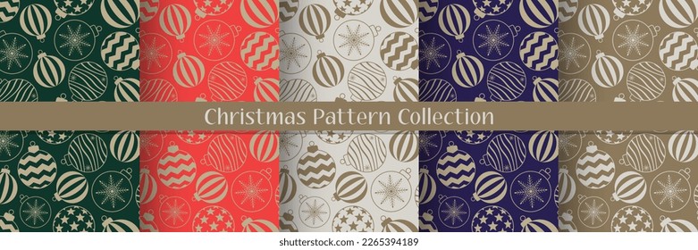 Conjunto de vectores de navidad sin fisuras y patrones de Año Nuevo con juguetes navideños.