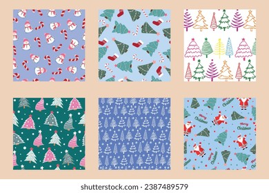 Conjunto de vectores de patrones de Navidad y Año Nuevo sin fisuras. Patrones de invierno y Navidad. Vector.
