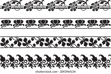 Vector set of seamless classic floral monochrome border ornaments. Framework of the peoples of Europe, Ancient Greece, Roman Empire

