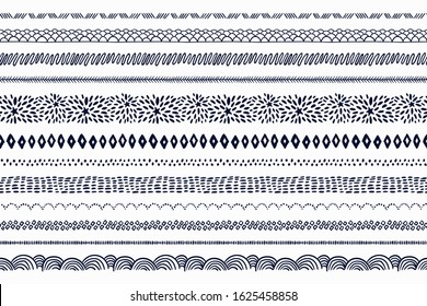 Vector set of seamless decorative brushes for frames, dividers, patterns, and borders. 