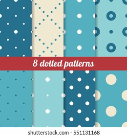 Vector set of seamless dotted patterns. Polka backgrounds collection