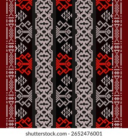 Conjunto de Vector de patrones geométricos étnicos sin costuras con Elementos de bordado vintage floral para el diseño textil y de moda