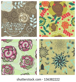 vector set of seamless floral background