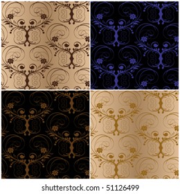 Vector set of seamless floral backgrounds