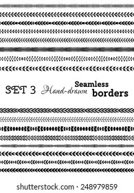 Vector set of seamless floral borders. All used pattern brushes included. Black and white illustration.