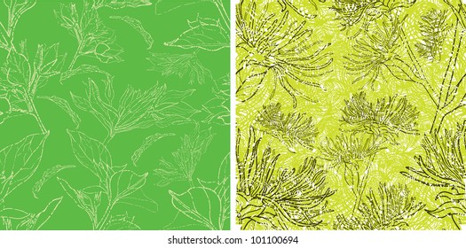 Vector set of seamless floral grunge patterns with flowers and leafs