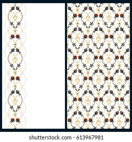 vector set with seamless vector floral vintage pattern and a card with the same floral design