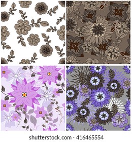 Vector set  seamless flowers and floral pattern illustration