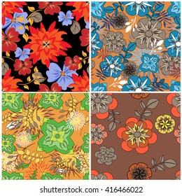 Vector  set seamless flowers and floral pattern illustration