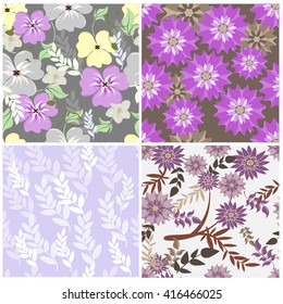 Vector  set seamless flowers and floral pattern illustration