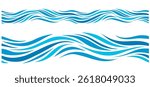 Vector set of seamless flowing ocean waves. Abstract marine line dividers in flat style for banners, repeat backgrounds, and nature-themed designs