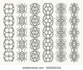 Vector set of seamless geometric line borders. Isolated design elements for page decoration, headline, banners, wedding invitation cards. Fashion black lace collection.