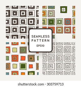 Vector set of seamless geometric patterns of crooked squares