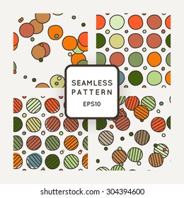 Vector set of seamless geometric patterns of crooked circles and rings