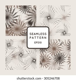 Vector set of seamless geometric patterns of stylized dandelions