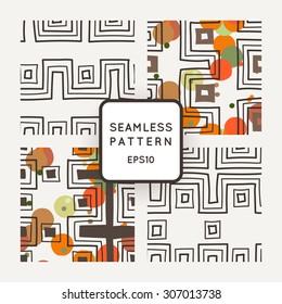 Vector set of seamless geometric patterns of crooked angular bands
