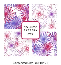 Vector set of seamless geometric patterns of stylized dandelions